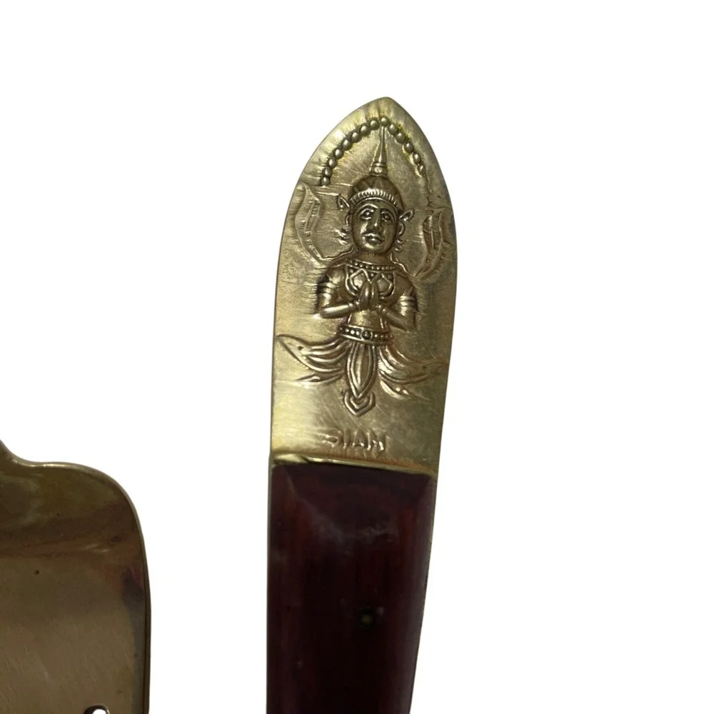 Vintage Fork / Stem‎ Pieces Buddha Ornate Brass Wood Pieces